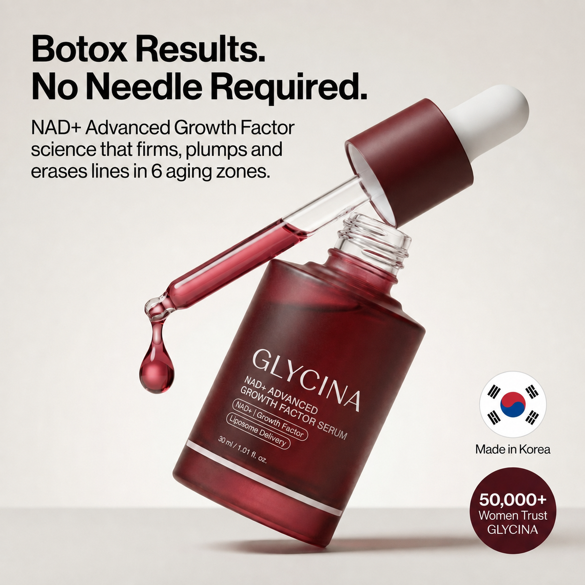 Glycina NAD+ EGF Firming Serum — firms, plumps and smooths lines in 6 aging zones